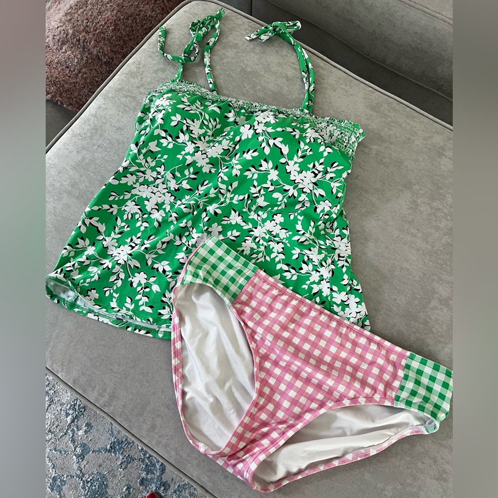 Draper James x Lands’ End Tankini Swimsuit Top and Mid Waist Bikini Bottoms